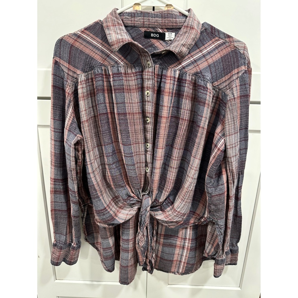 BDG Urban Outfitters Womens Medium Plaid Tie Front Button Down Shirt - Picture 1 of 6